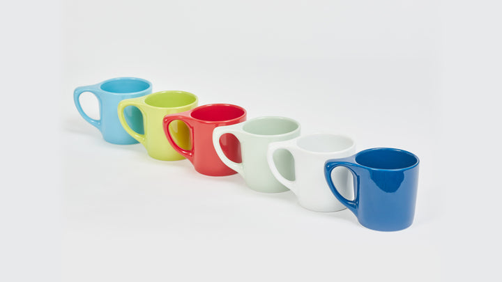 Tea mugs in a line