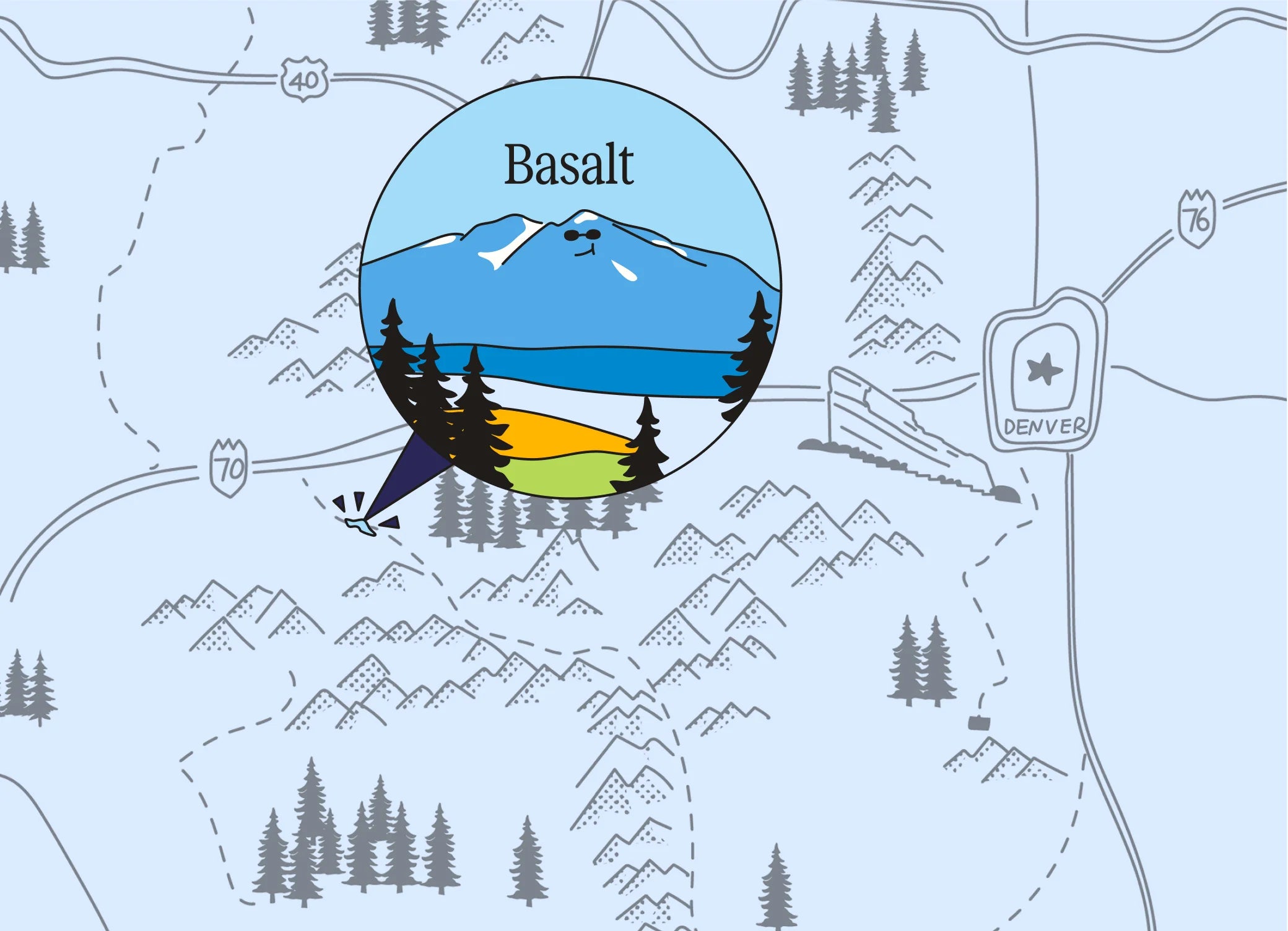 Map of Basalt with a mountain and trees illustration