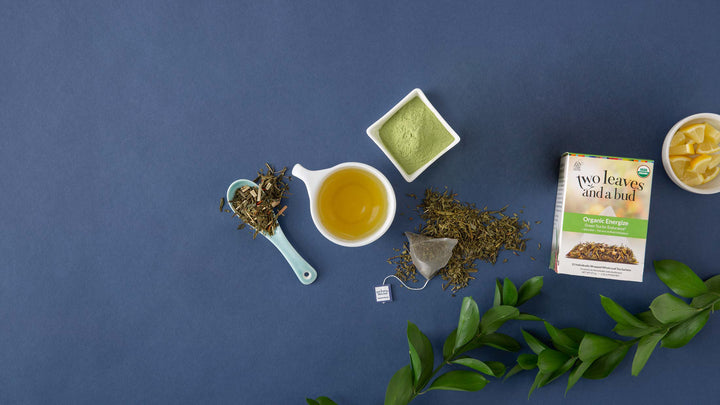 green tea on a blue surface